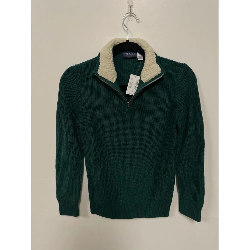 NWT The Children's Place Boys 1/4 Zip Sweater Green Size L (7/8)